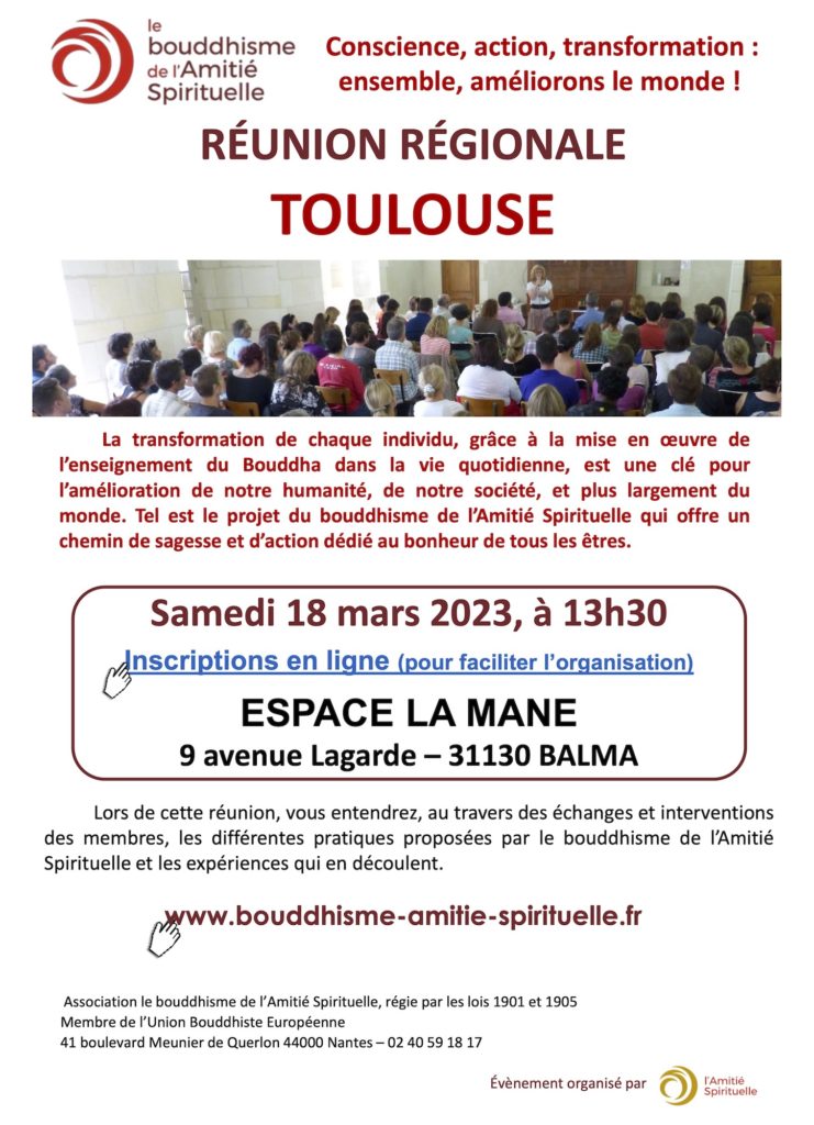 Réunion Régionale du Bouddhisme de l’amitié spirituelle MArs 2023 Balma Toulouse